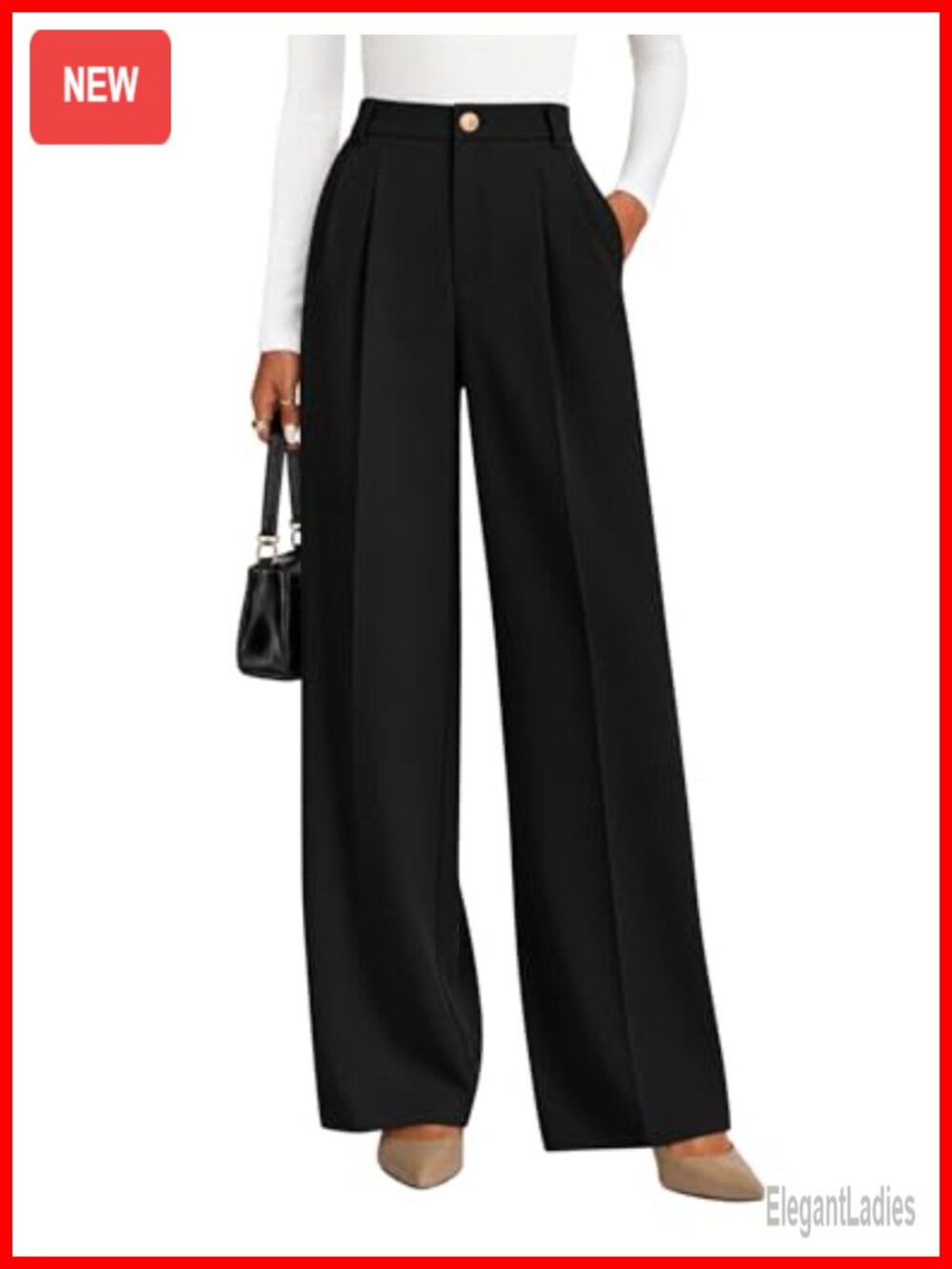 Women's Business Casual Wide Leg Pleated Dress Pants Office Trousers